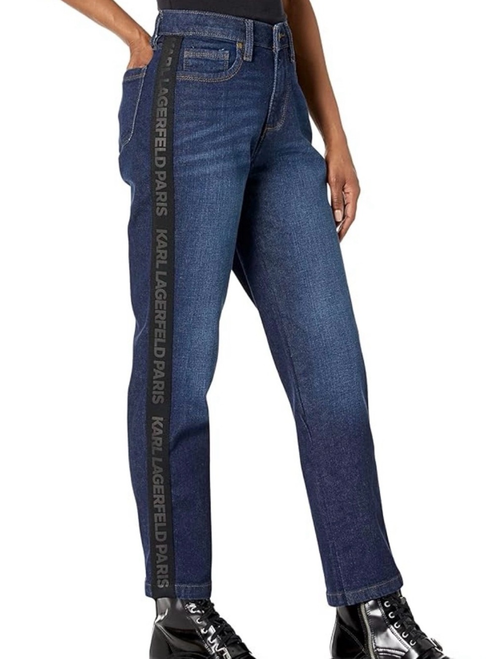 Karl Lagerfeld Dark Blue Straight-Leg Jeans with Branded Side Tape